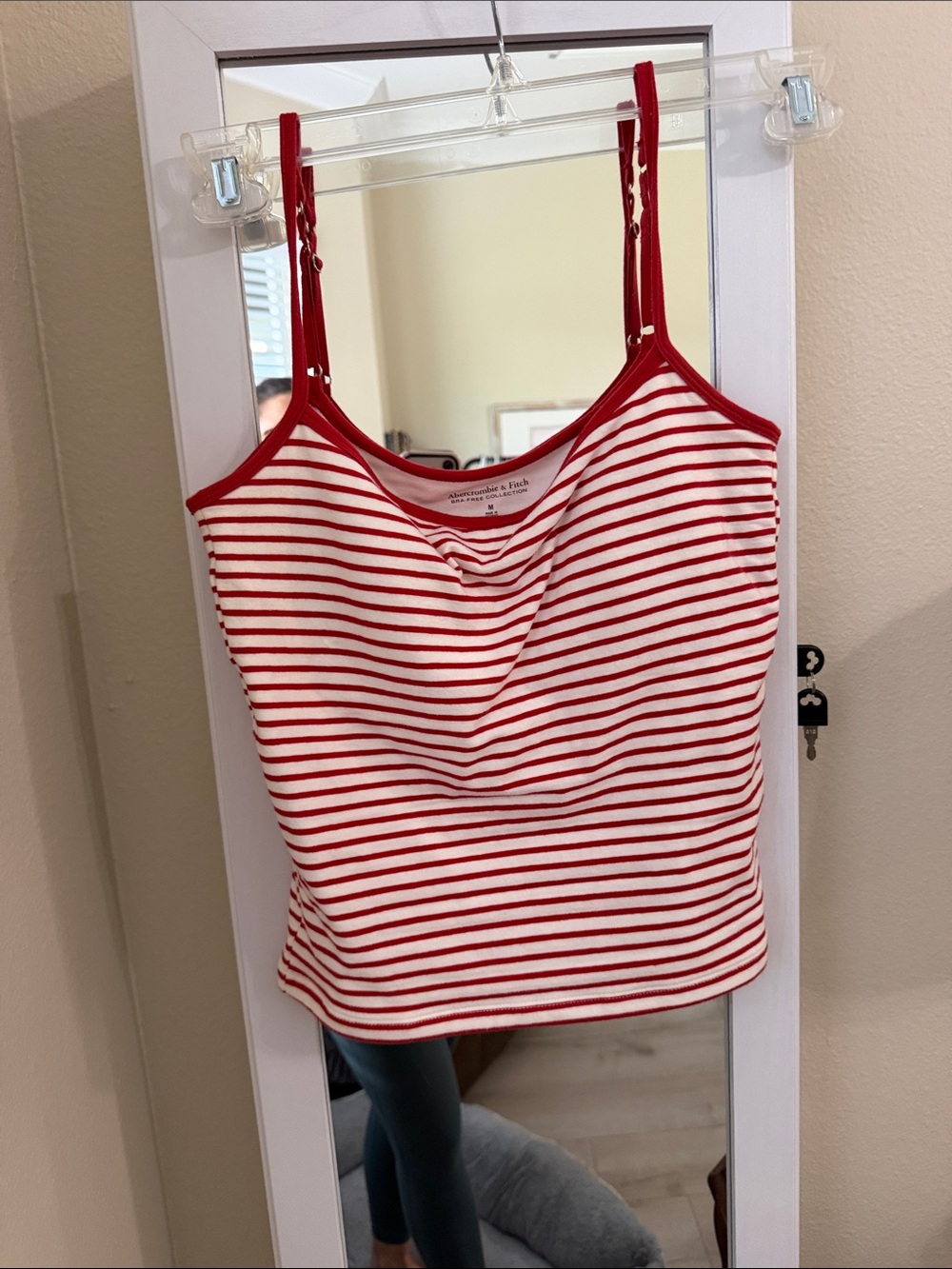 Striped Red & White Cami Tank Top Abecrombie & Fitch